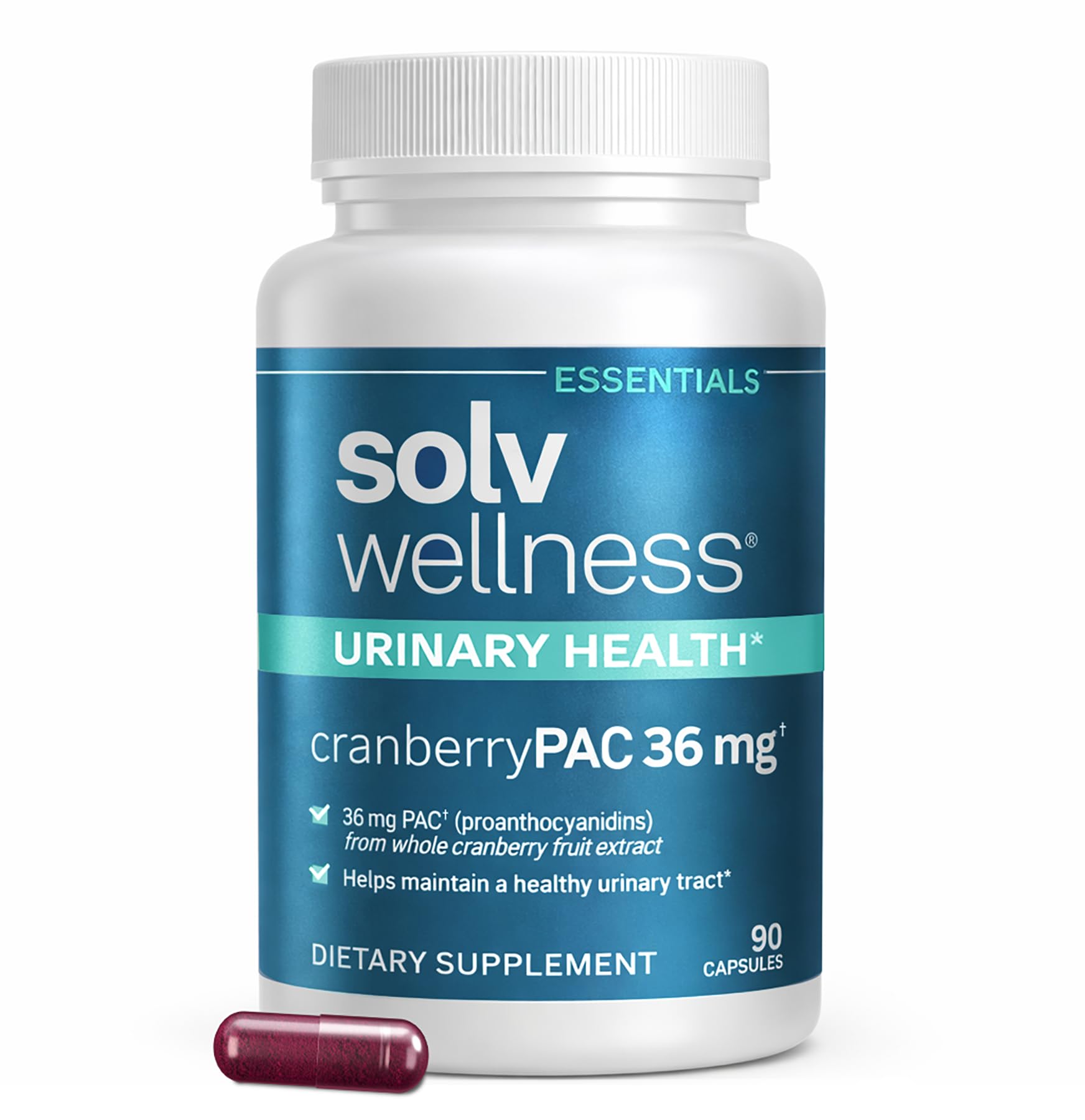 Solv Wellness Urinary Health 36 mg Cranberry PAC – Whole Cranberry Fruit Extract, Daily Urinary Tract Health Support, 30 Capsules