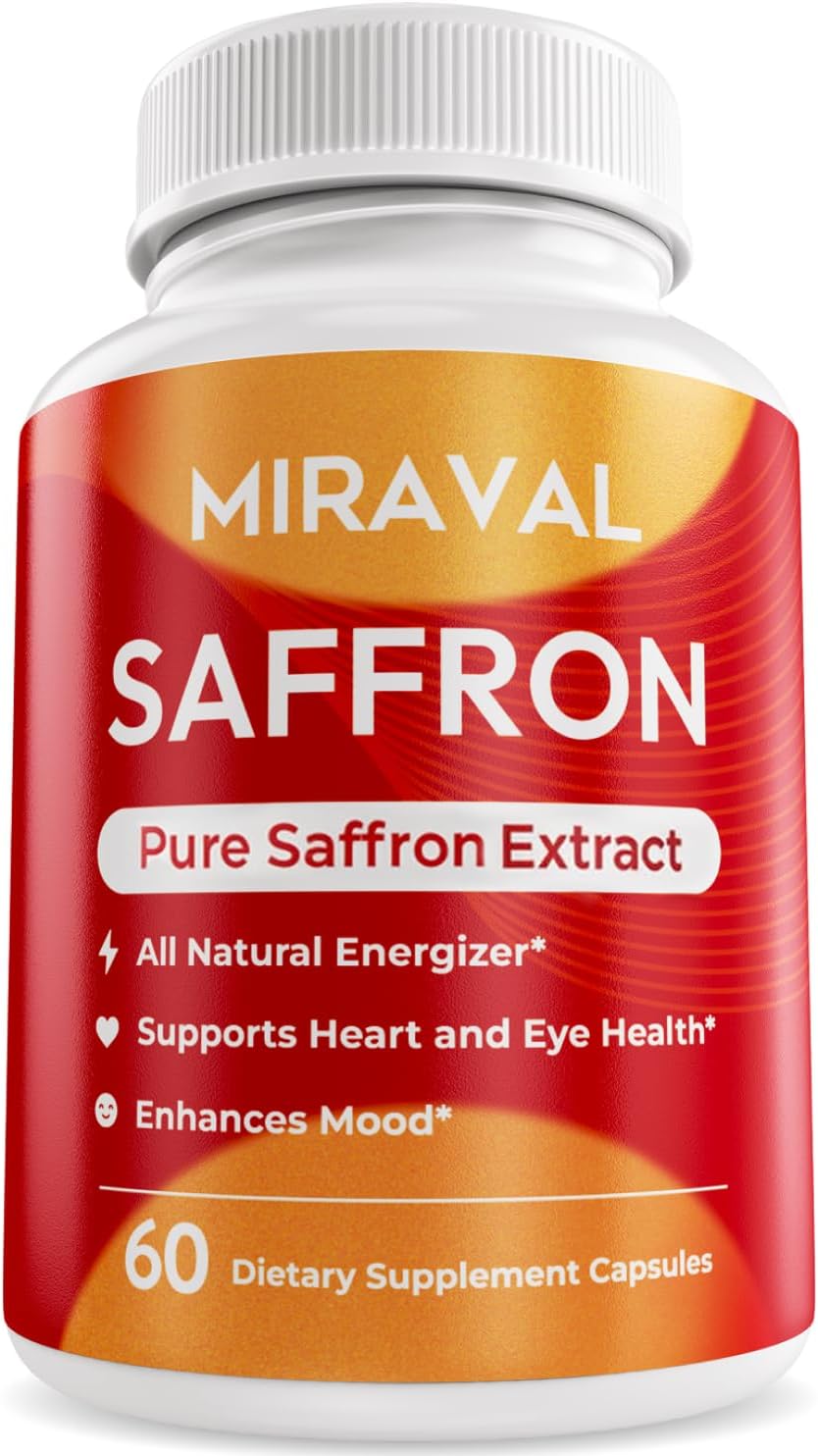Miraval Saffron Supplement for Men & Women – Saffron Capsules with Organic Saffron Extract – Supports Mood, Focus & Clarity – Non-GMO, Gluten-Free – 60 Capsules – 60-Day Supply