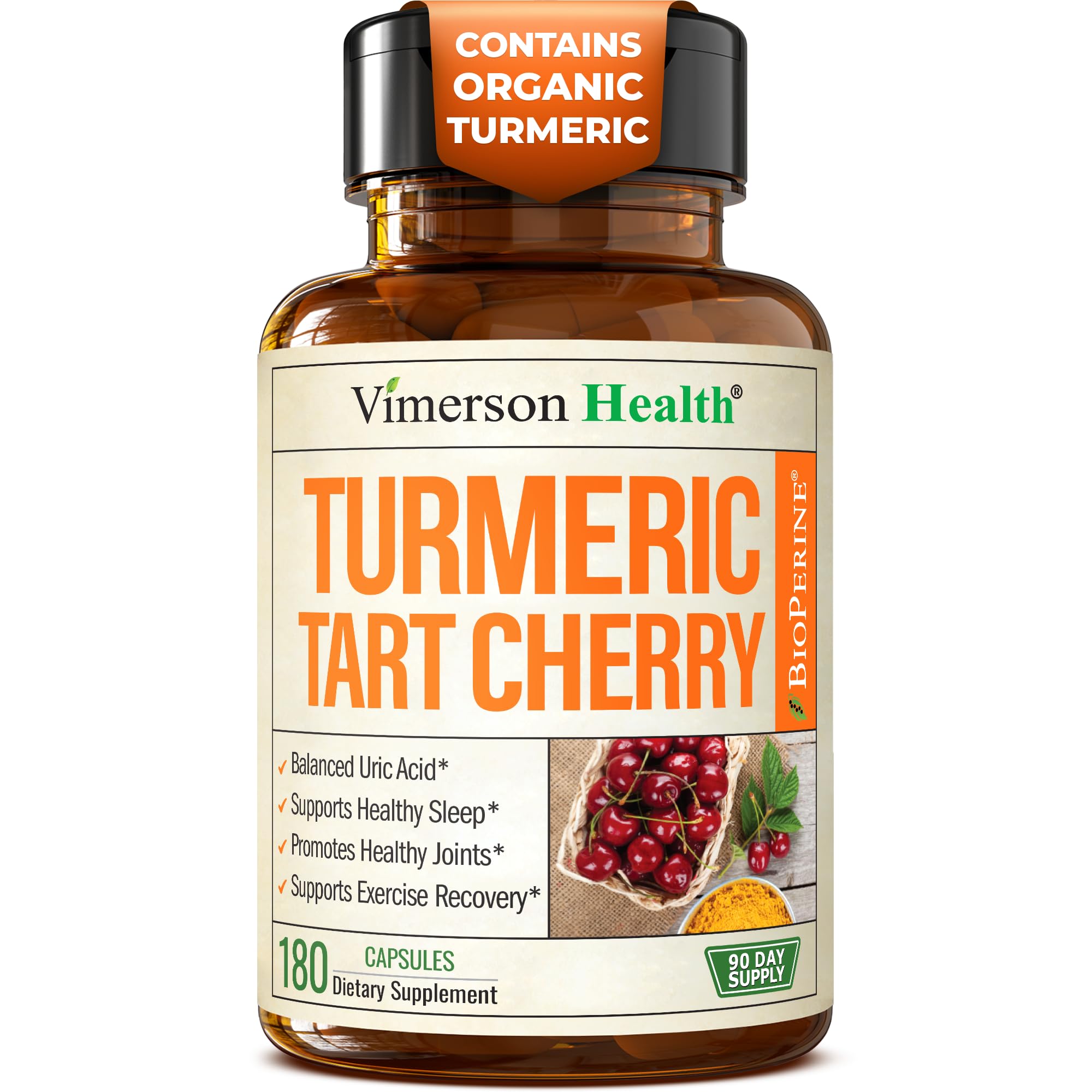 Tart Cherry Capsules – Turmeric Curcumin Supplement with Tart Cherry Extract & Celery Seed Extract – Turmeric Curcumin with Black Pepper for Uric Acid Balance, Joint Health & Sleep Aid - 60 Count