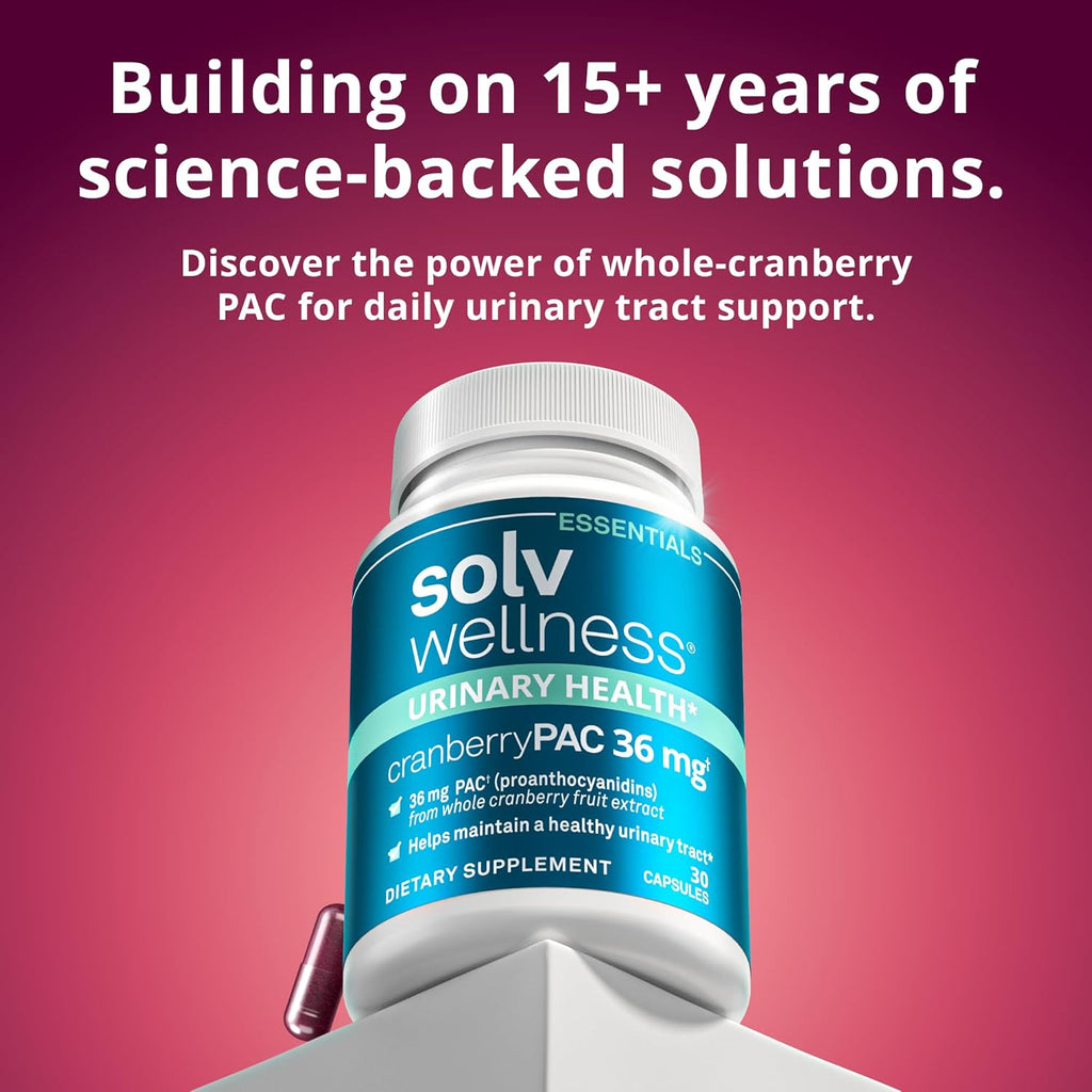 Solv Wellness Urinary Health 36 mg Cranberry PAC – Whole Cranberry Fruit Extract, Daily Urinary Tract Health Support, 30 Capsules