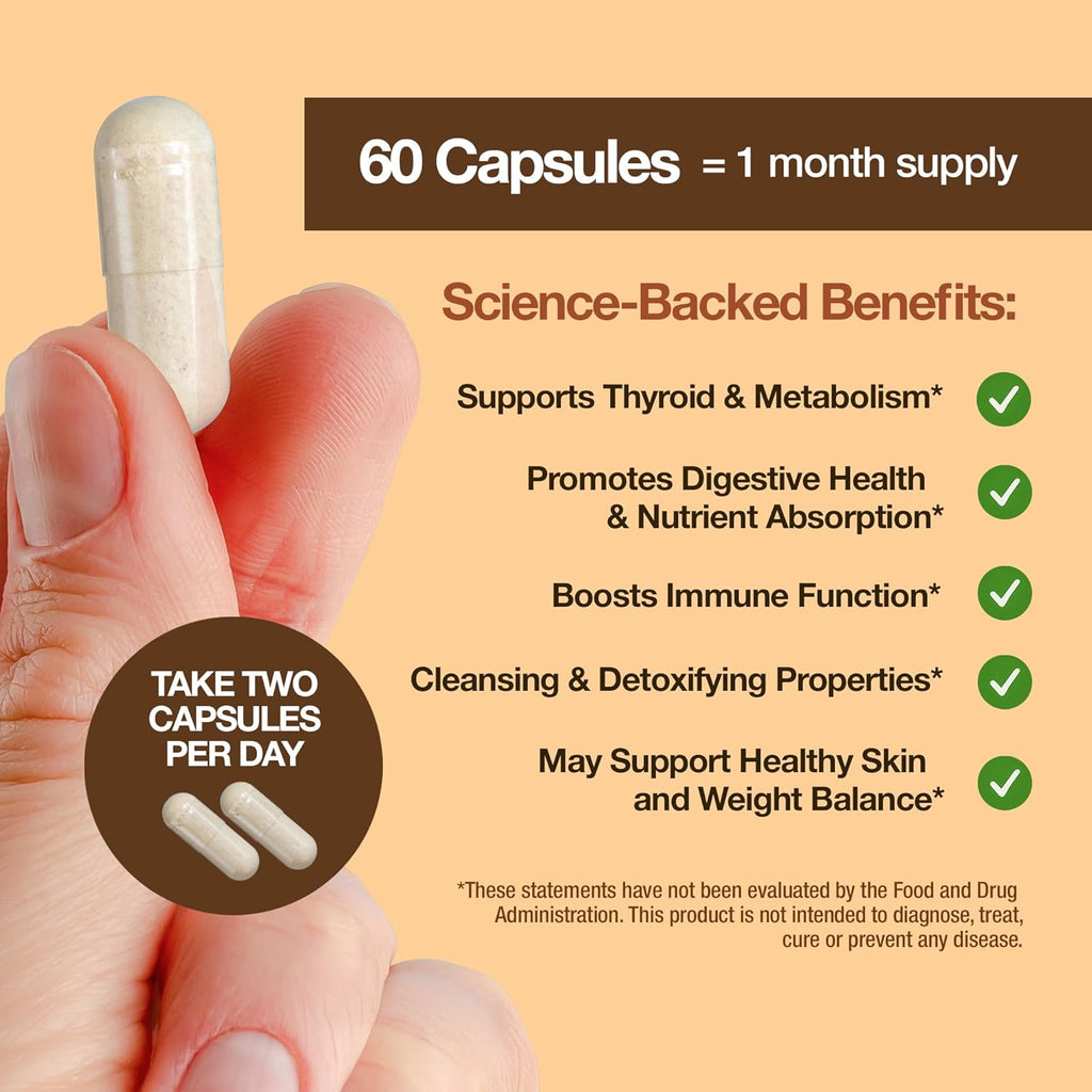 Feelgood Company Sea Moss Bladderwrack with Burdock Root Supplement, High Absorption, 60 Vegan Capsules, Plant-Based Superfood for Thyroid Support