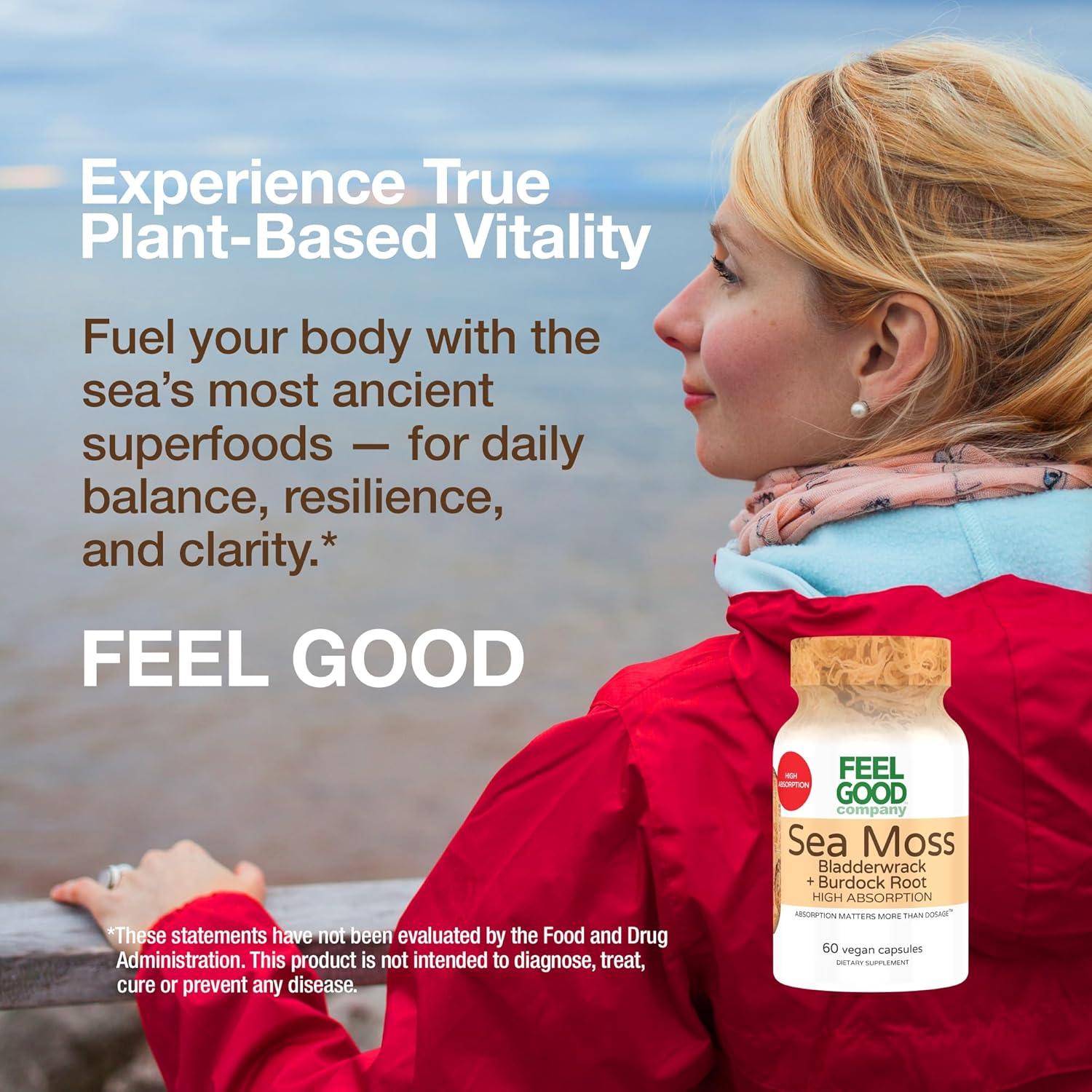 Feelgood Company Sea Moss Bladderwrack with Burdock Root Supplement, High Absorption, 60 Vegan Capsules, Plant-Based Superfood for Thyroid Support
