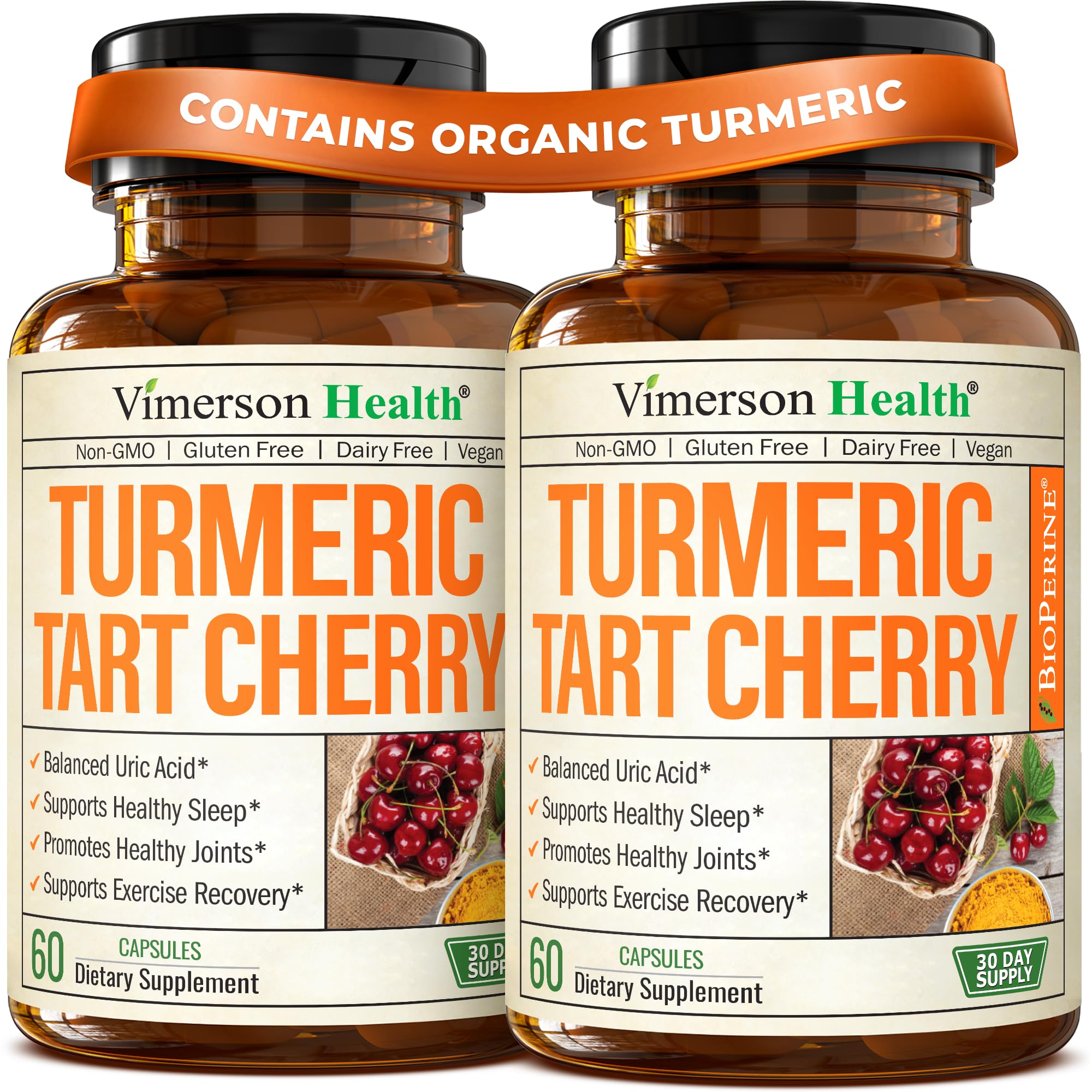 Tart Cherry Capsules – Turmeric Curcumin Supplement with Tart Cherry Extract & Celery Seed Extract – Turmeric Curcumin with Black Pepper for Uric Acid Balance, Joint Health & Sleep Aid - 60 Count